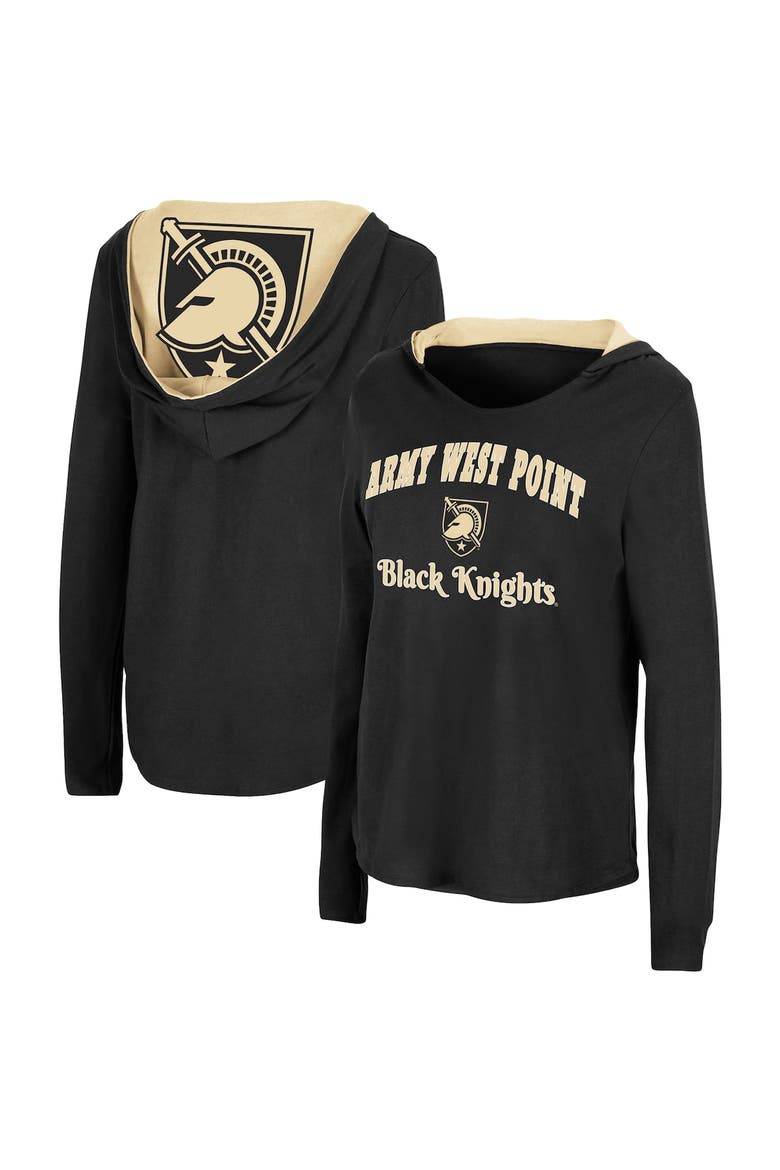 Women's Colosseum Black Army Black Knights Catalina Hoodie Long Sleeve T-Shirt, Main, color, Black