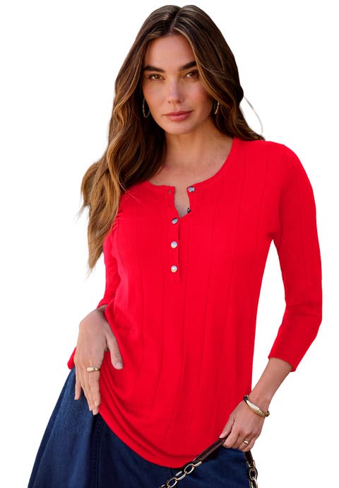 Plus Size Drop Needle Henley Lightweight Sweater Knit (plus)