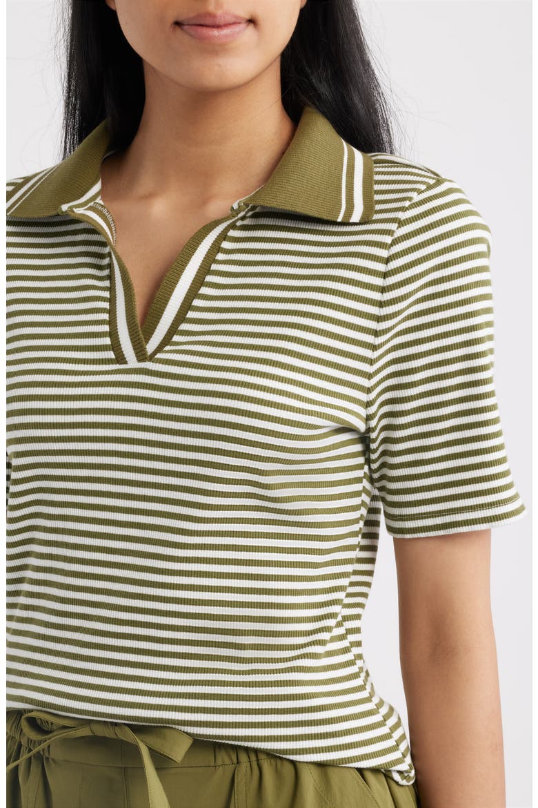 Stripe Johnny Collar Polo, Alternate, color, CREAM / FIR GREEN