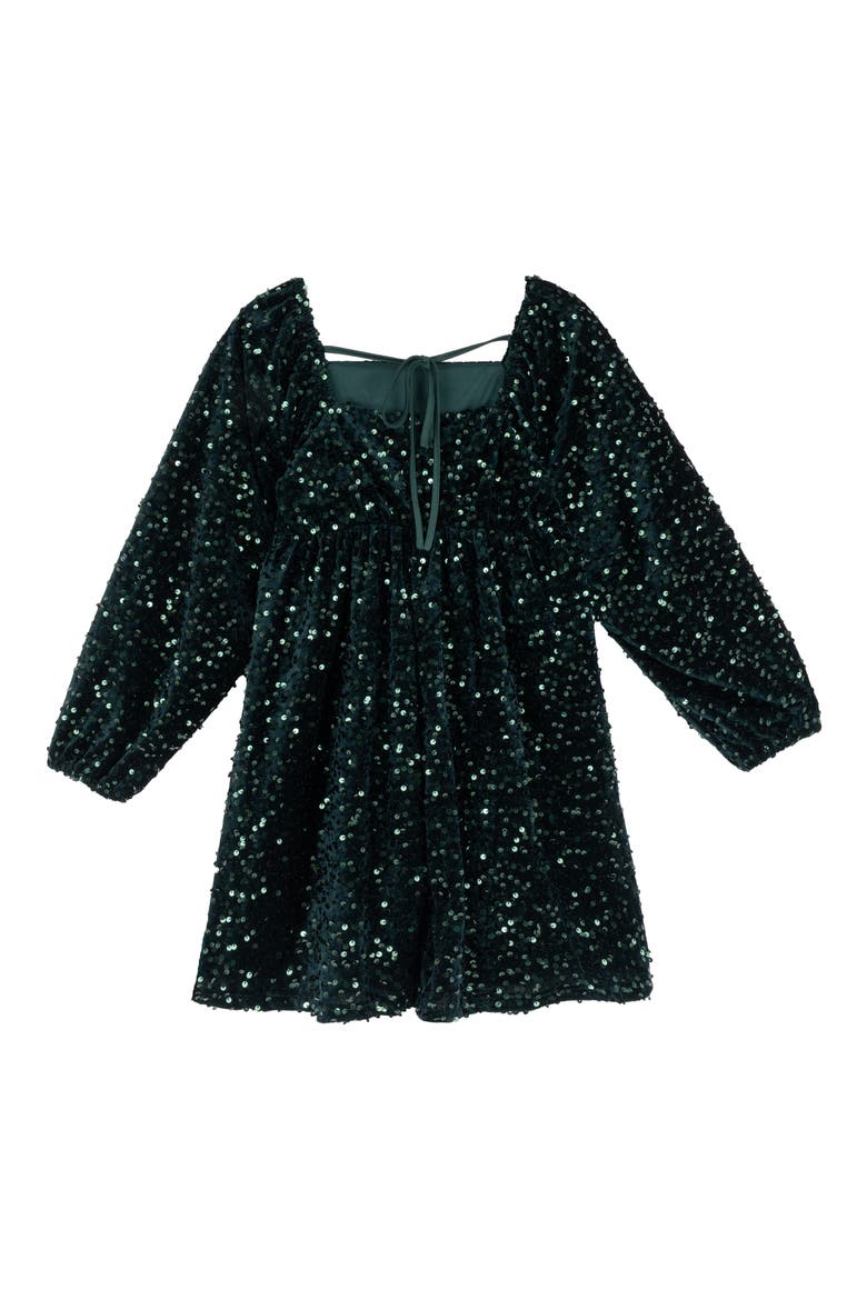 Kids' Sequin Velvet Minidress, Alternate, color, HUNTER
