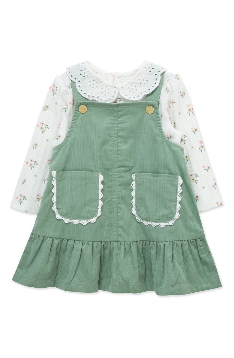Little Me Corduroy Dress & Long Sleeve T-Shirt Set, Alternate, color, Green Multi