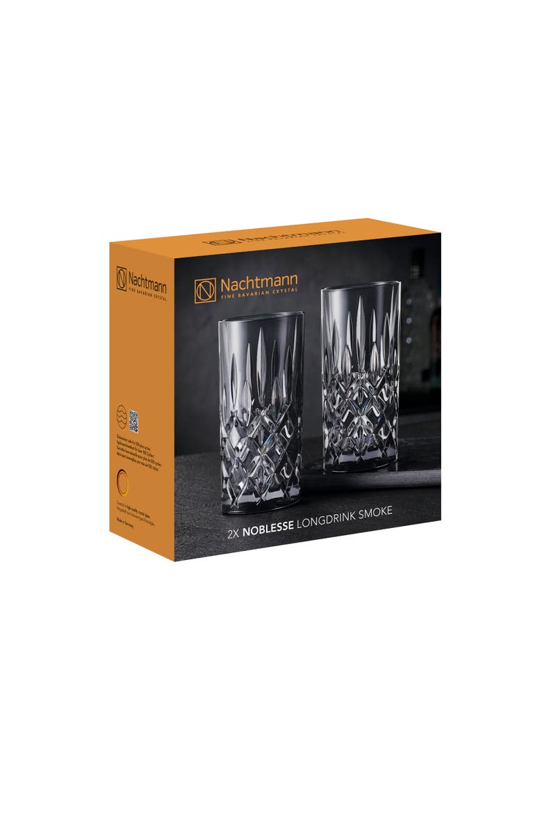 Noblesse Set of 2 Long Drink Highball Glasses, Alternate, color, Smoke