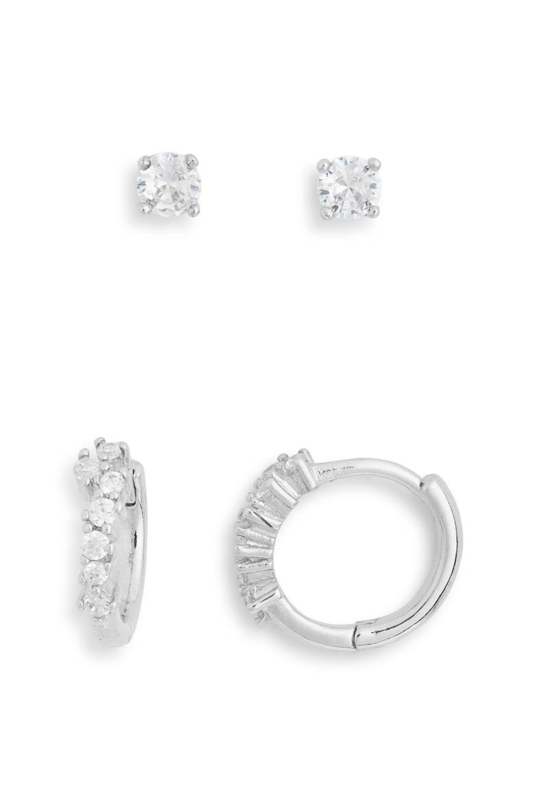 2-Pack CZ Studs & Hoop Earrings Set, Alternate, color, CLEAR- SILVER