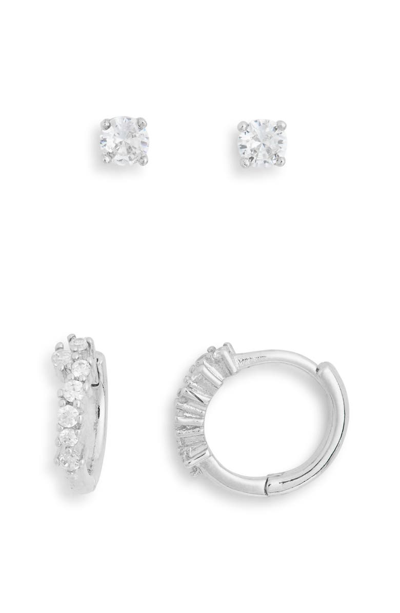 NORDSTROM RACK 2-Pack CZ Studs & Hoop Earrings Set, Alternate, color, Clear- Silver