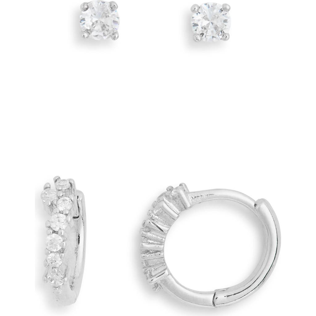 Nordstrom Rack 2-pack Cz Studs & Hoop Earrings Set In Clear- Silver