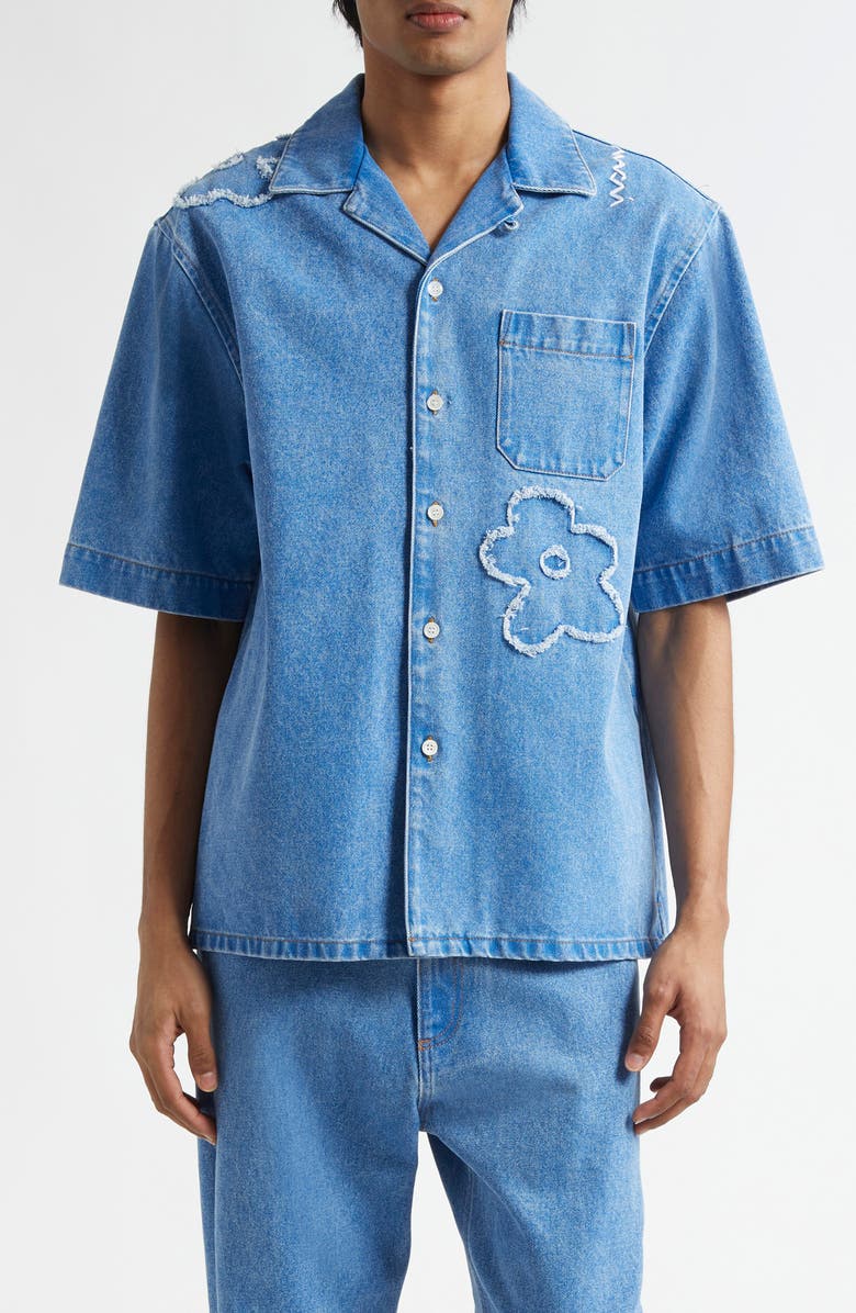 Marni Dillies Patch Denim Camp Shirt, Main, color, 