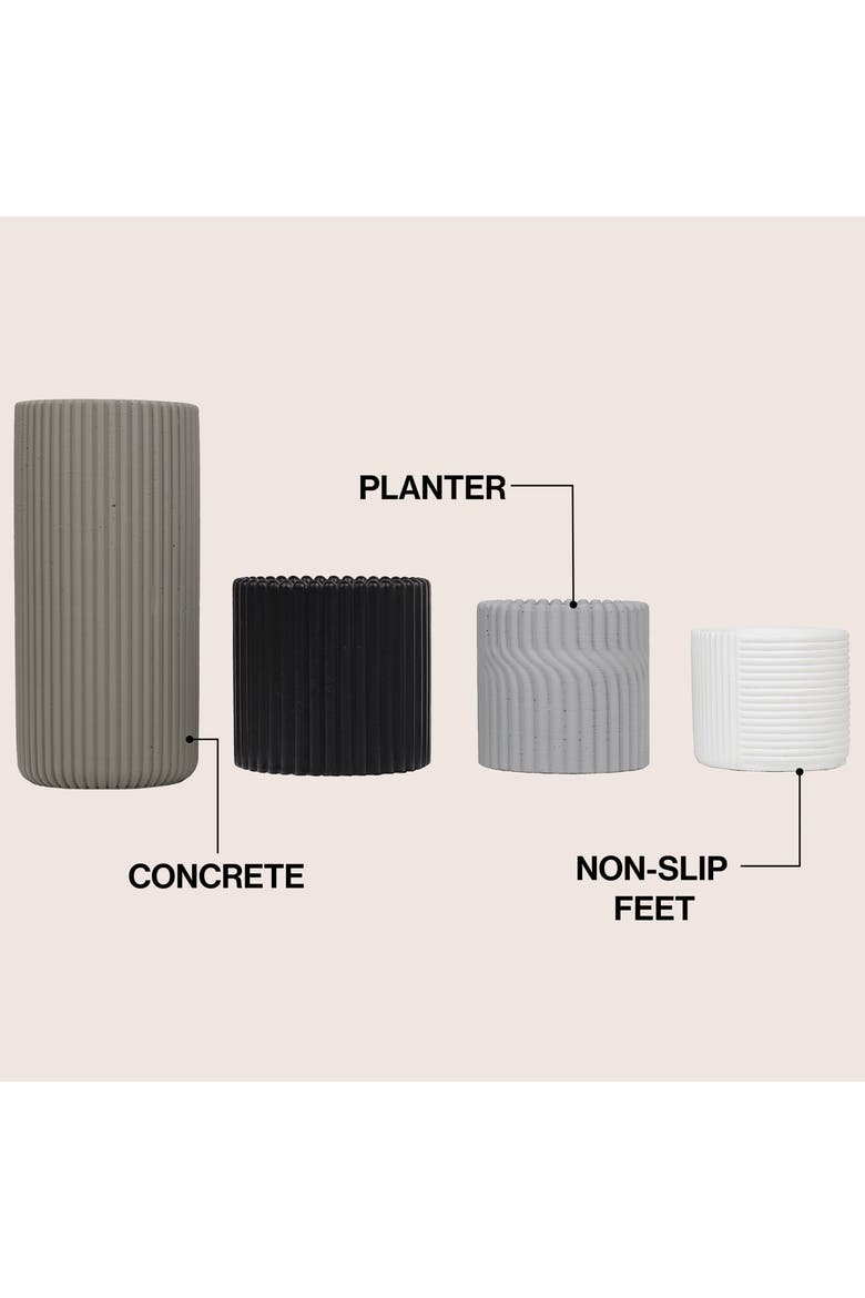 Noa Modern Minimalist Handmade Concrete Fluted Cylinder Planter Set, Alternate, color, Dark Gray