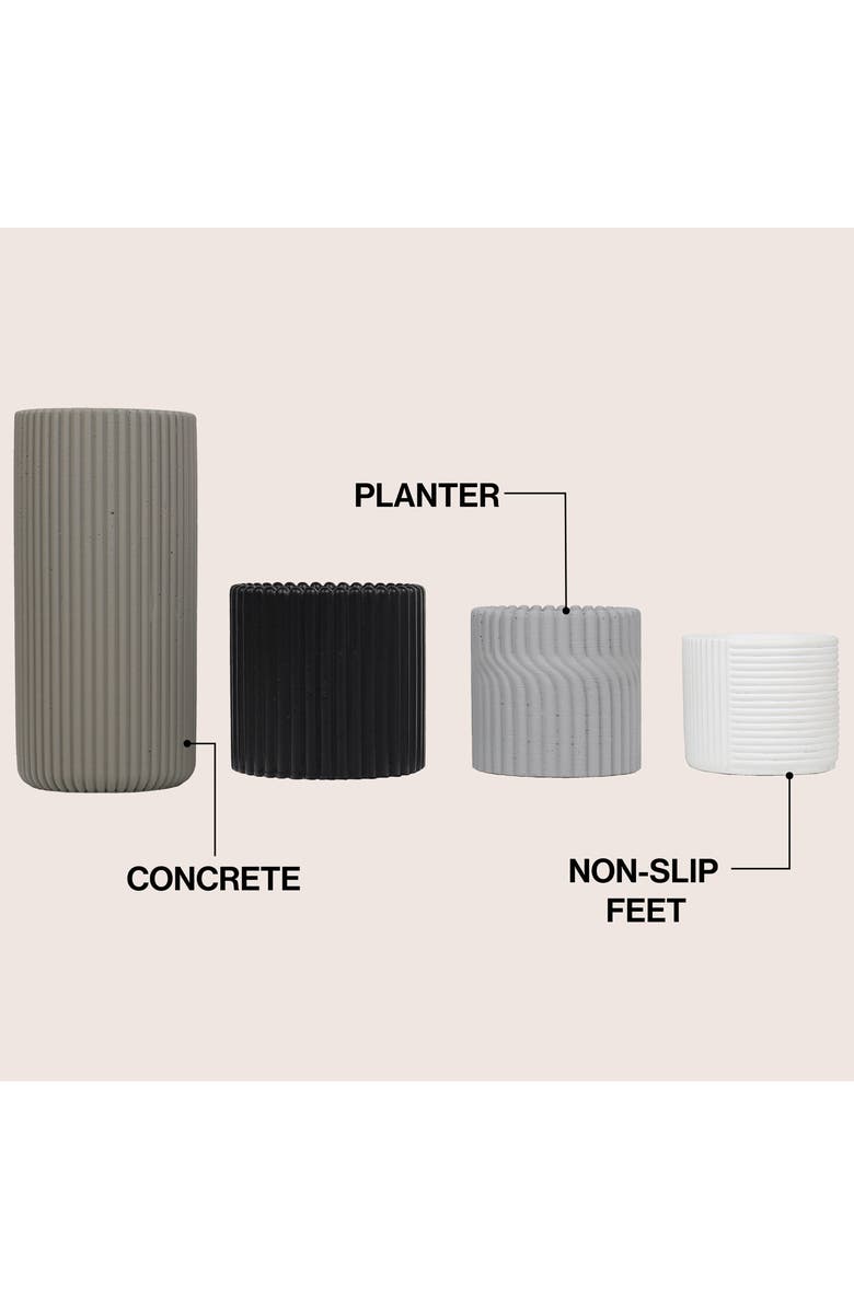 JONATHAN Y Noa Modern Minimalist Handmade Concrete Fluted Cylinder Planter Set, Alternate, color, Dark Gray