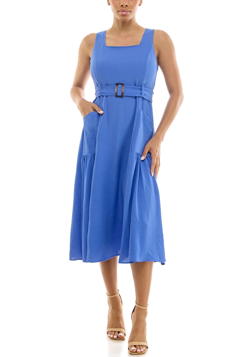 Square Neck Sleeveless Belted Midi Dress, Main, color, BLUE VIOLET