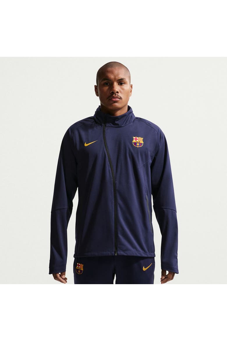 Men's Nike Blue Barcelona Strike Shield Full-Zip Hooded Rain Jacket, Main, color, Blue