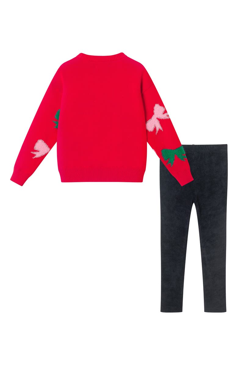 Andy & Evan Kids' Bow Icon Sweater & Leggings Set, Alternate, color, Red/ Green