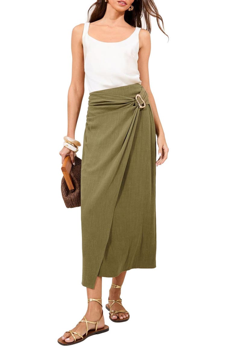Faux Wrap Midi Skirt, Main, color, GREEN