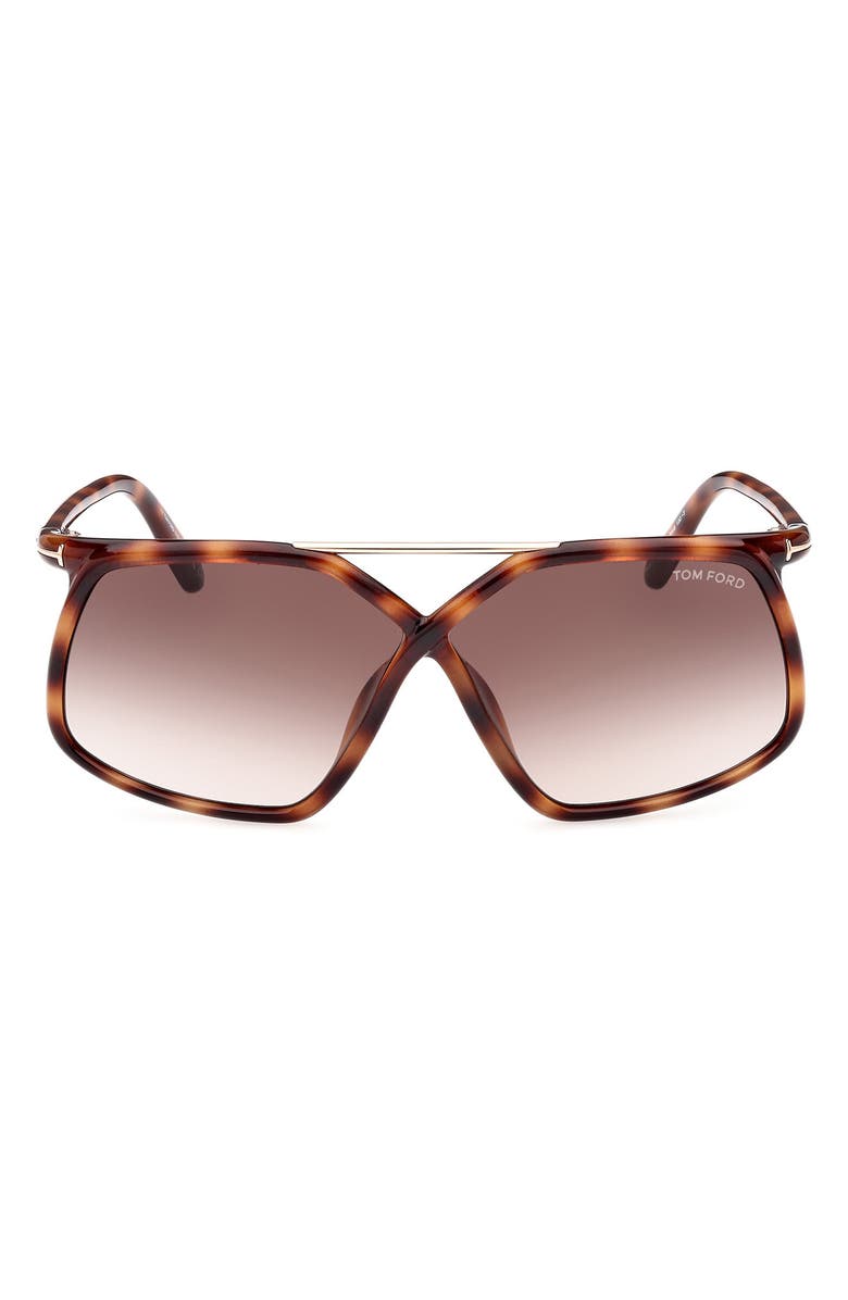 TOM FORD Meryl 64mm Gradient Polarized Oversize Square Sunglasses, Main, color, Shiny Havana Rose Gold/ Brown