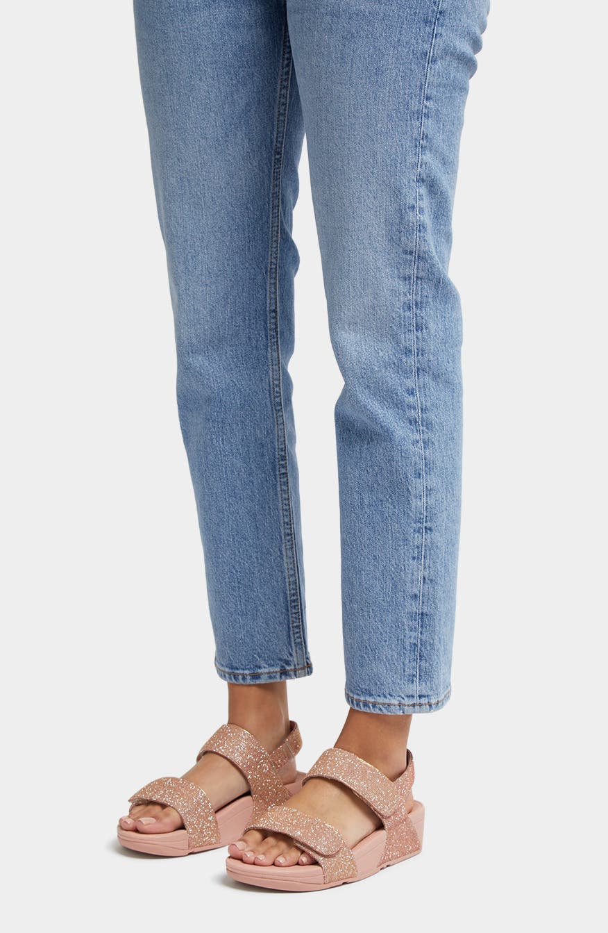 FitFlop Lulu Shimmerlux Adjustable Wedge Sandal, Alternate, color, Rose Gold