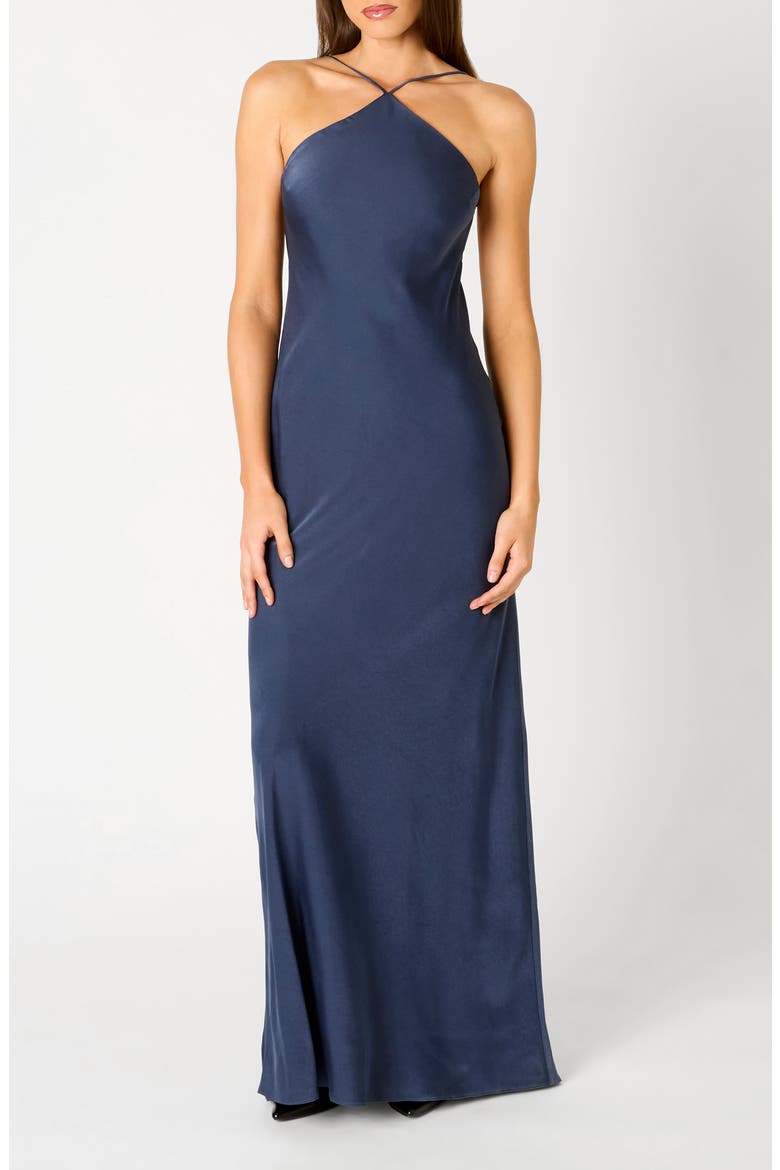 Kelton Cowl Back Satin Gown, Main, color, GREY BLUE