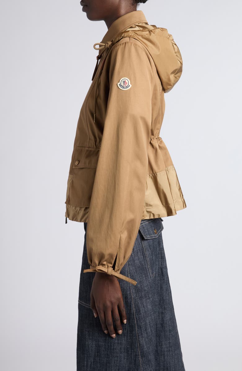 Moncler Aconitum Mixed Media Shirt Jacket with Detachable Hood, Alternate, color, Brown