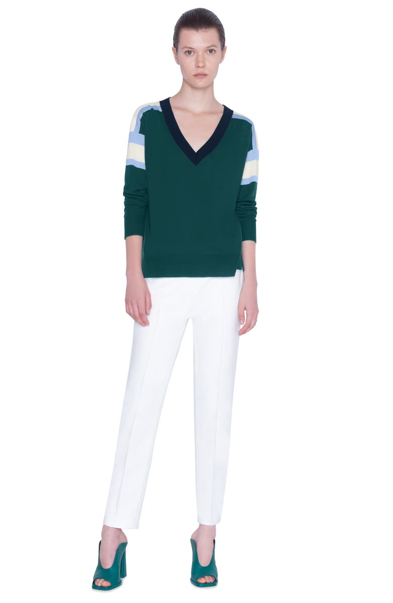 Akris punto Stripe V-Neck Merino Wool Sweater, Alternate, color,