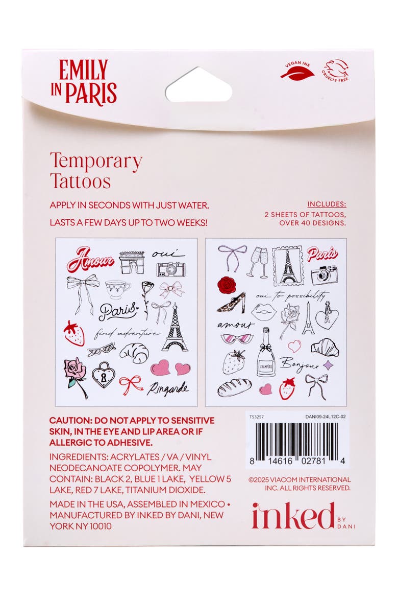 Emily in Paris Temporary Tattoos, Alternate, color, MULTI