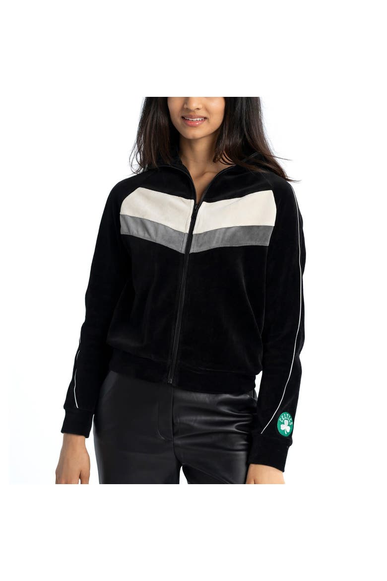 Women's Lusso Black Boston Celtics Nixie Chevron Color-Block Raglan Full-Zip Track Jacket, Alternate, color, Black