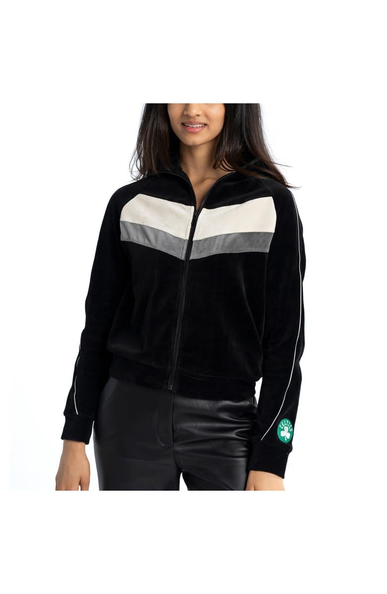 LUSSO Women's Lusso Black Boston Celtics Nixie Chevron Color-Block Raglan Full-Zip Track Jacket, Alternate, color, Black