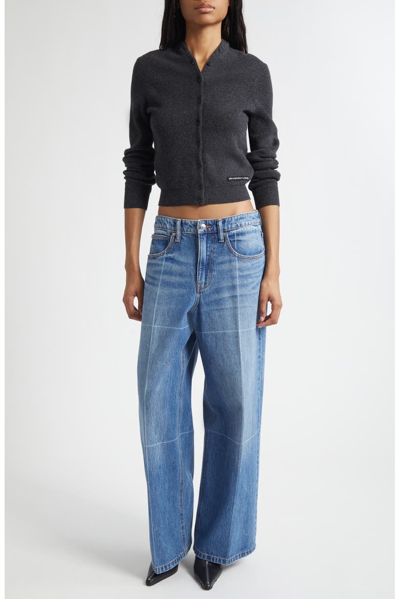 Continuous Placket Crop Wool Blend Cardigan, Alternate, color, CHARCOAL