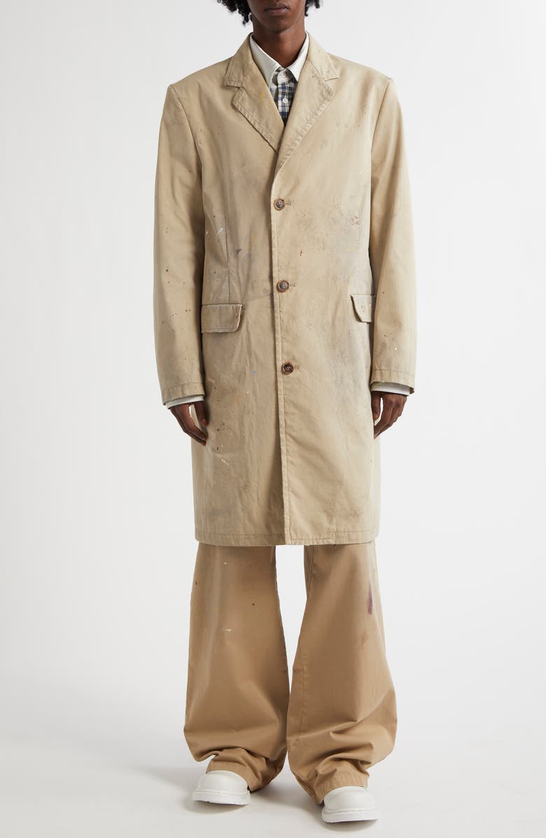 MM6 Maison Margiela Paint Splatter Gabardine Car Coat, Alternate, color, Beige