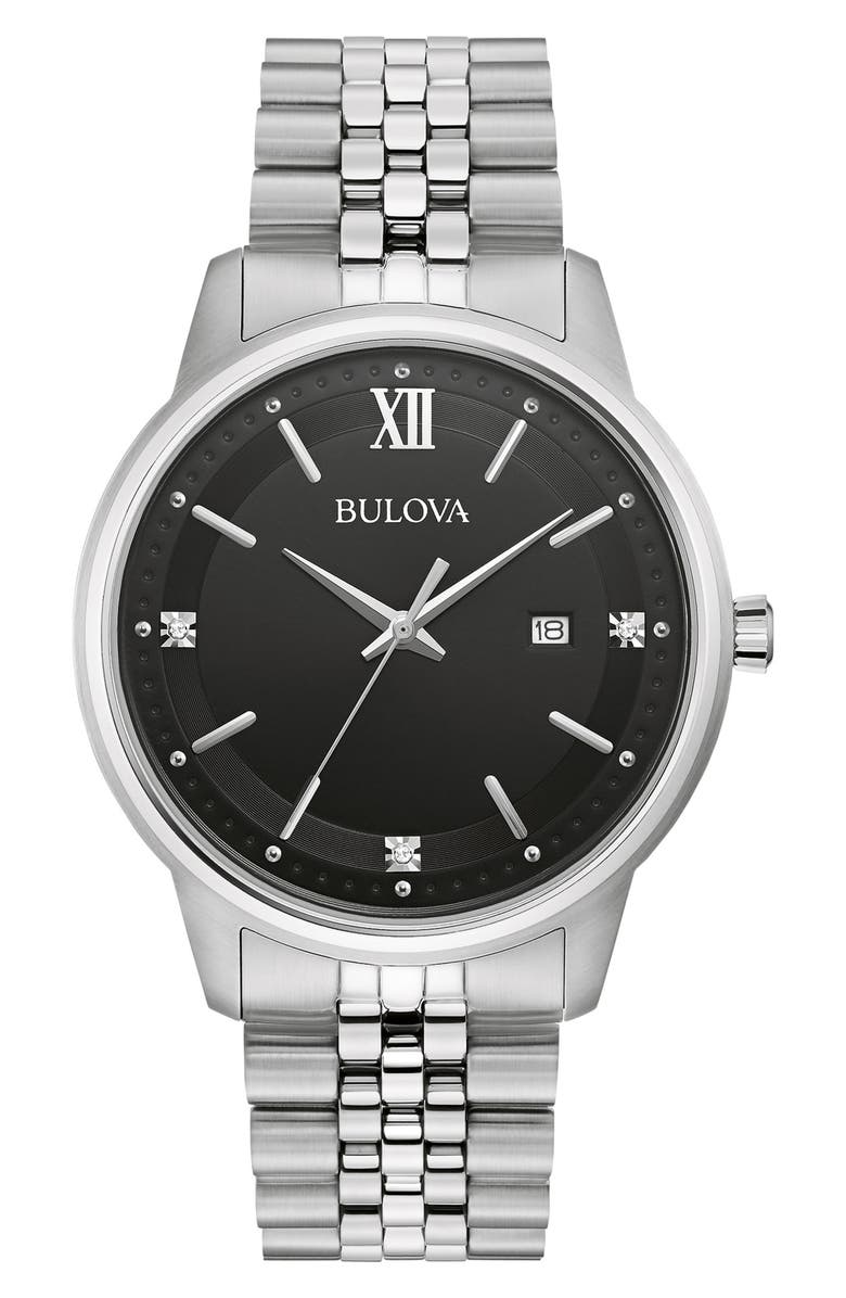 BULOVA Surveyor Diamond Bracelet Watch, 34mm, Alternate, color, Silver