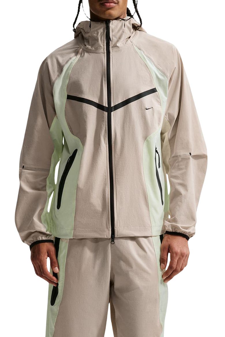 Tech Dri-FIT Oversize Woven Nylon Hooded Windrunner Jacket, Main, color, CREAM/ BLACK