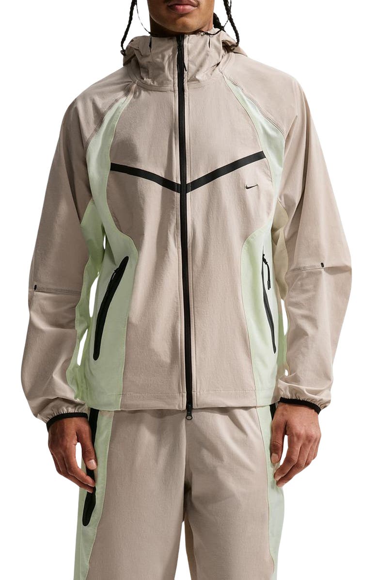 Nike Tech Dri-FIT Oversize Woven Nylon Hooded Windrunner Jacket, Main, color, Cream/ Black