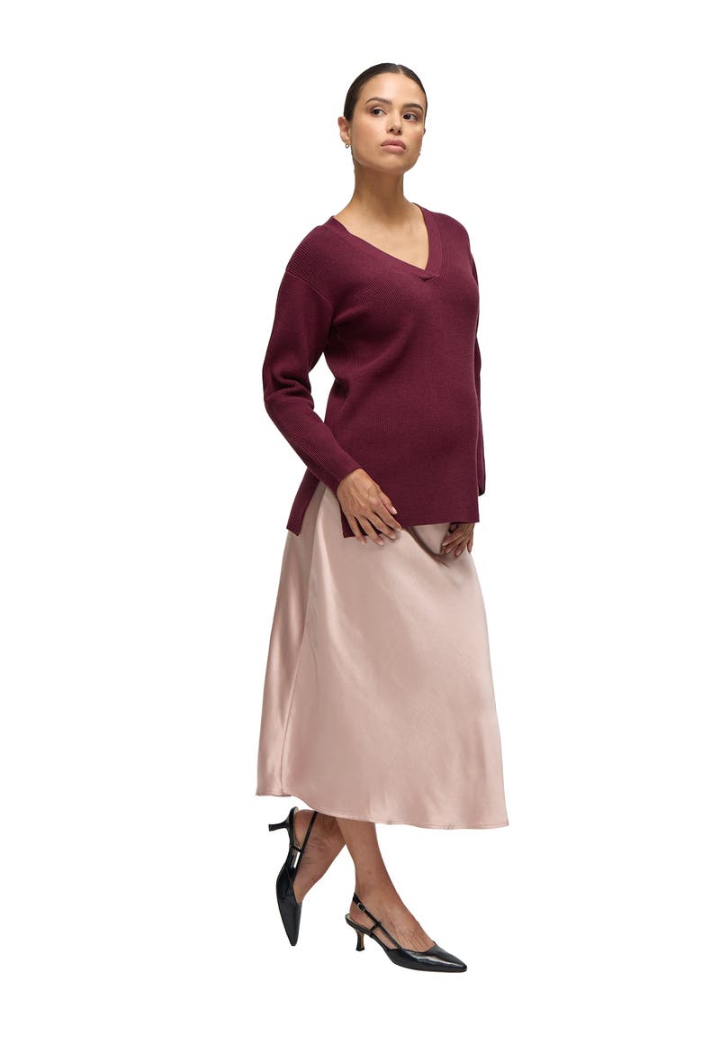 Maternity Satin Bias Skirt, Alternate, color, Dusty Rose