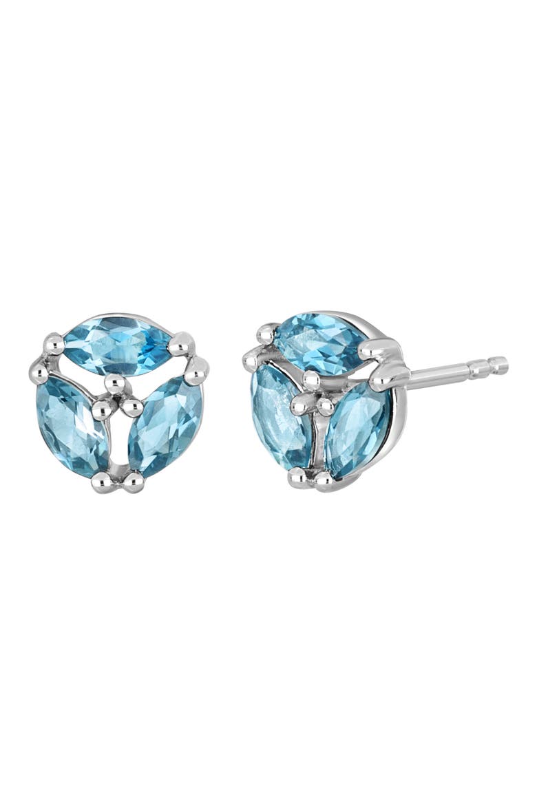 14K Gold Color Stud Earrings, Main, color, BLUE 14K WHITE GOLD