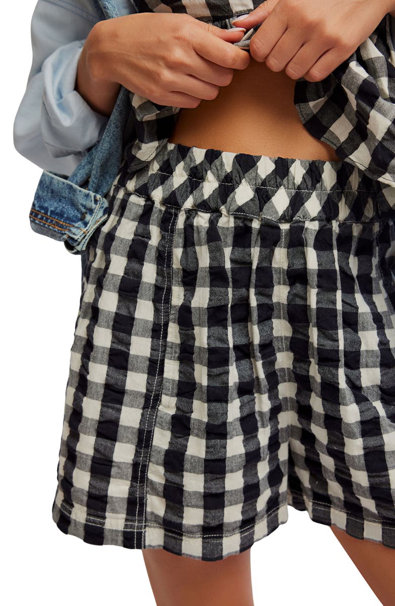 Free People Get Free Get Free Seersucker Cotton Pull-On Shorts, Alternate, color, Black Combo