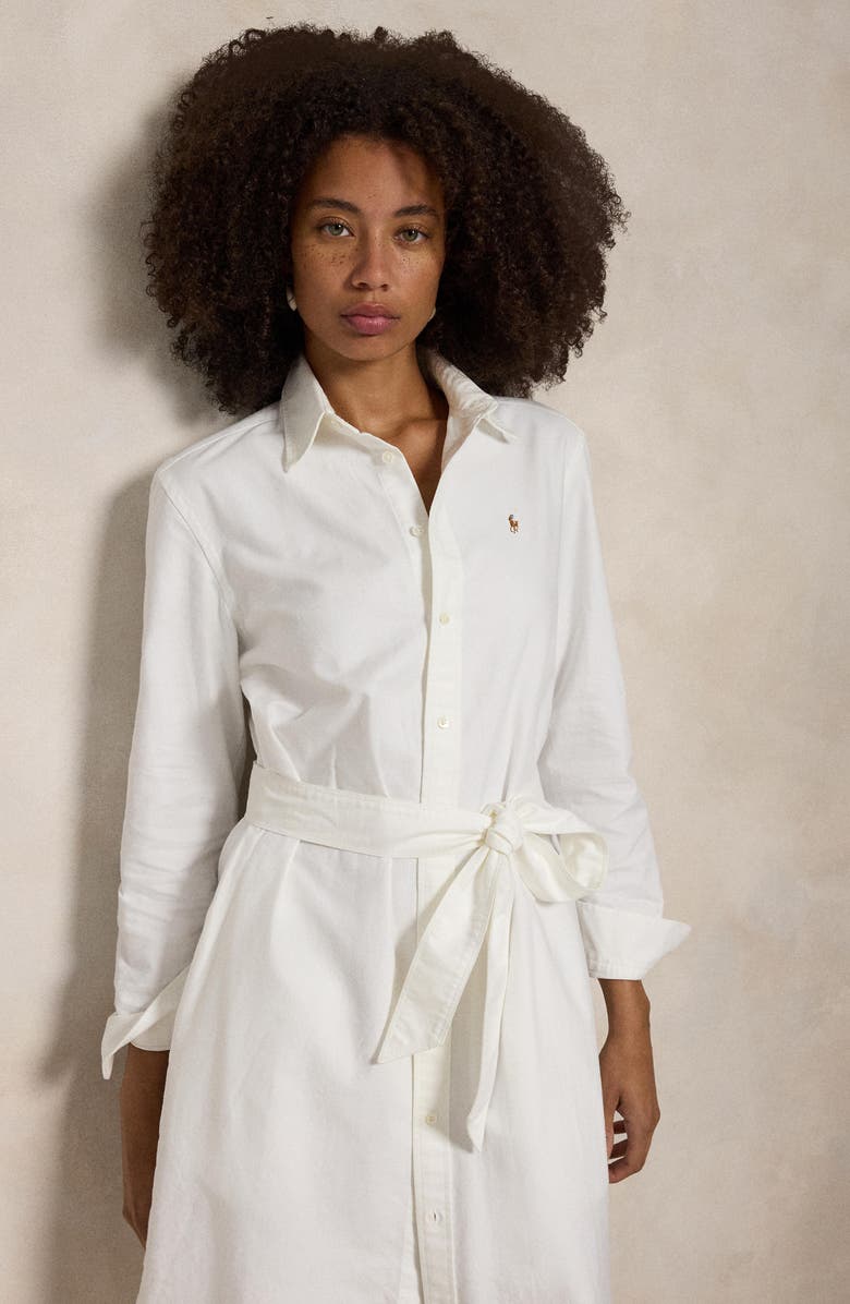 Belted Long Sleeve Cotton Oxford Shirtdress