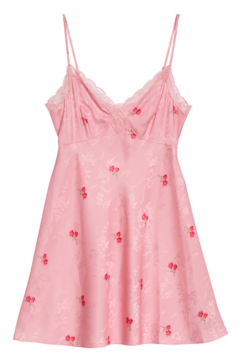 Larinda Floral Lace Trim Satin Mini Slipdress, Alternate, color, CHERRY PINK