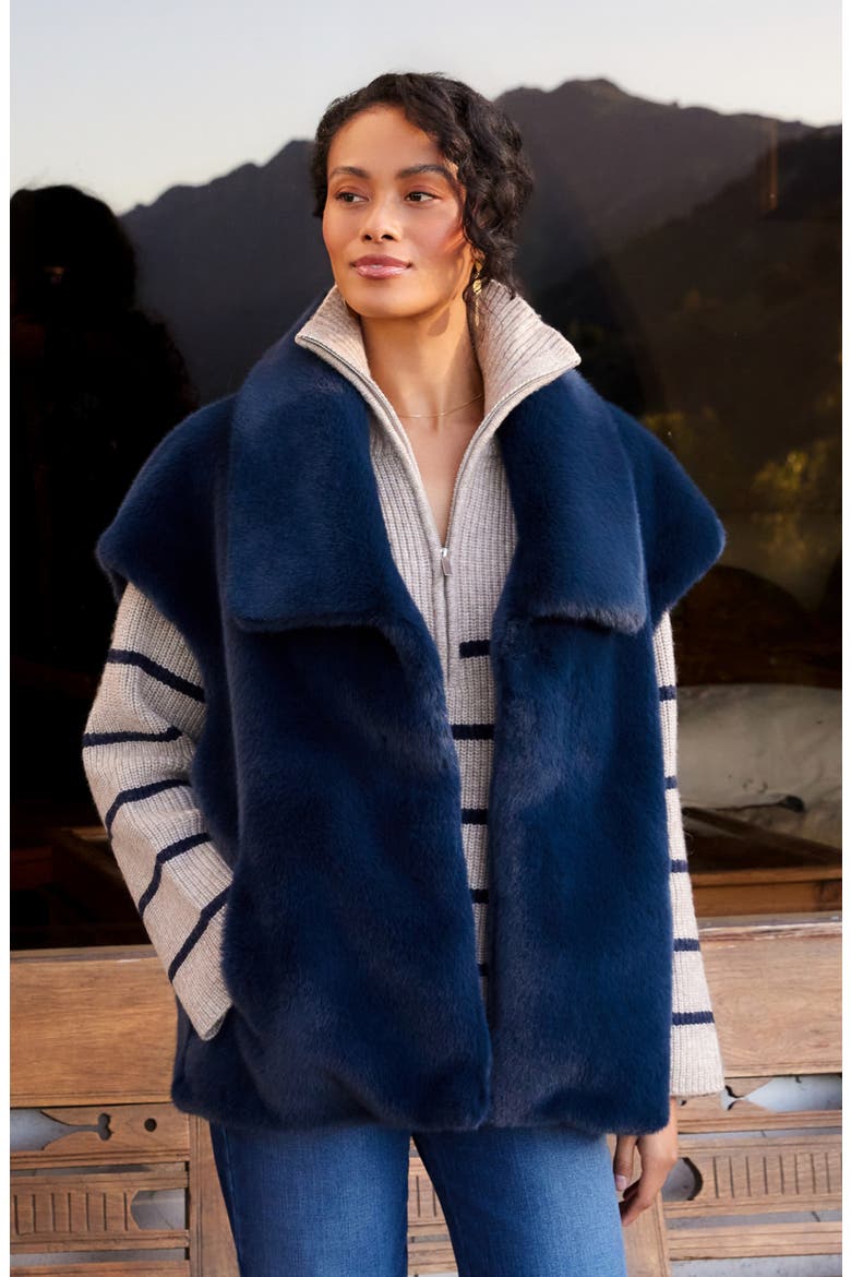 Faux Fur Vest, Alternate, color, NAVY