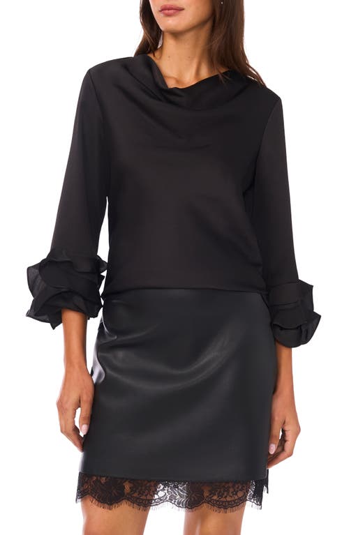 Vince Camuto Tiered Ruffle Sleeve Satin Top In Black