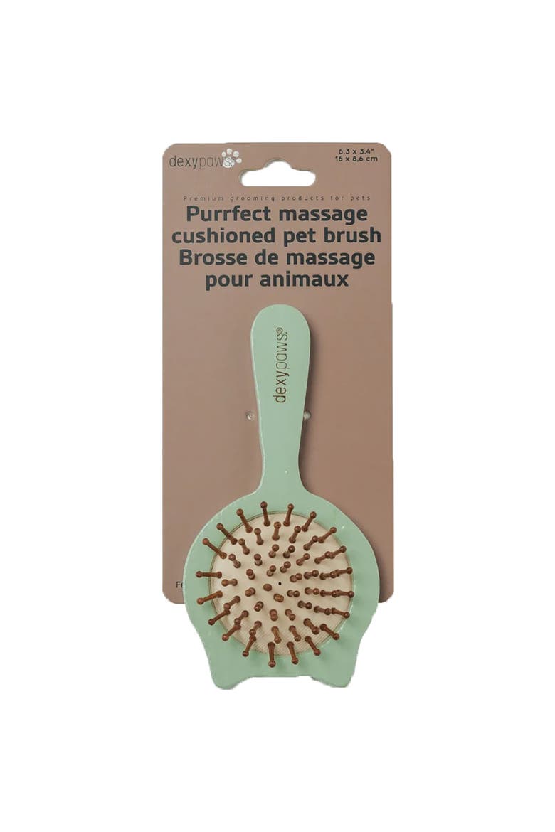Purrfect Massage Cat Brush, Sage Green, Cat Shaped Comb Head, Pet Care, Main, color, Green