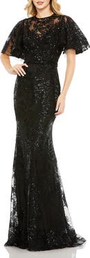 Mac Duggal Embellished Flutter Sleeve High Neck Gown