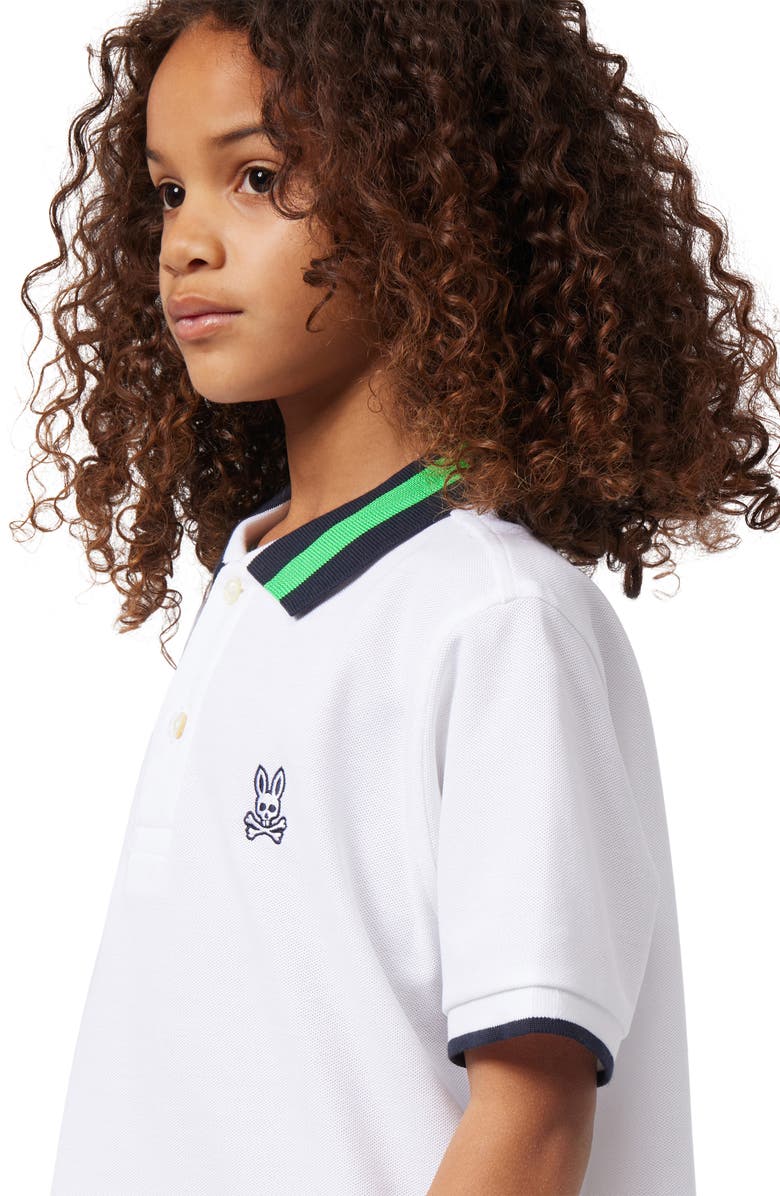 Psycho Bunny Kids' Alva Bunny Tipped Pima Cotton Piqué Polo, Alternate, color, 
