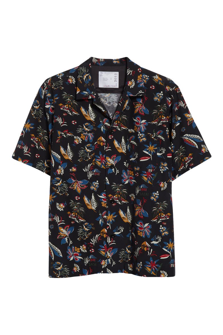Tropical Print Camp Shirt, Alternate, color, BLACK TROPICAL