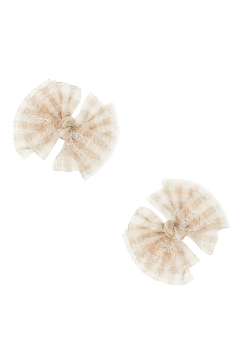 2-Pack FAB Tulle Bow Hair Clips, Main, color, BLUSH GINGHAM