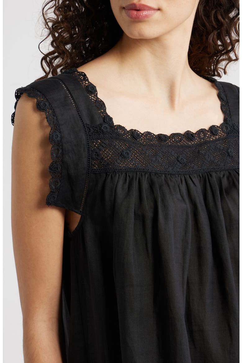 Almadia Lace Trim Ramie Shift Minidress, Alternate, color, BLACK