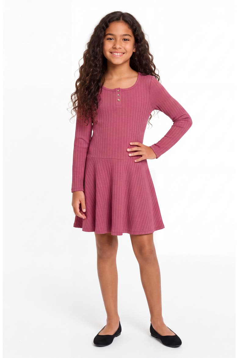 Kids' Rib Knit Henley Dress, Alternate, color, BERRY