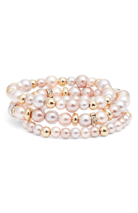 Set of 3 Faux Pearl Stretch Bracelets
