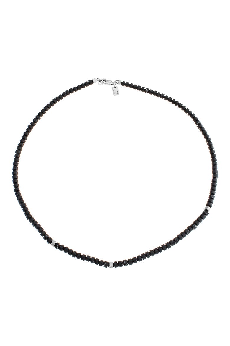 Men's Beaded Collar Necklace, Main, color, BLACK/ WARM SILVER