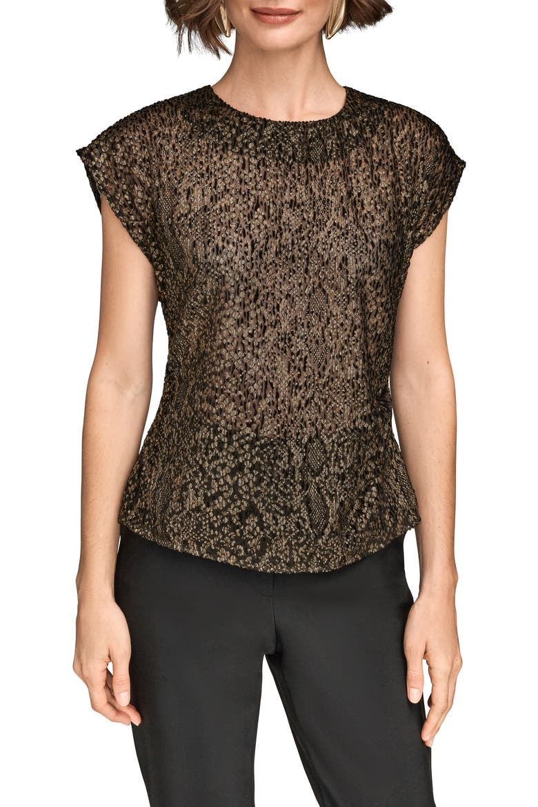 Metallic Cap Sleeve Top, Main, color, BLACK/ GOLD