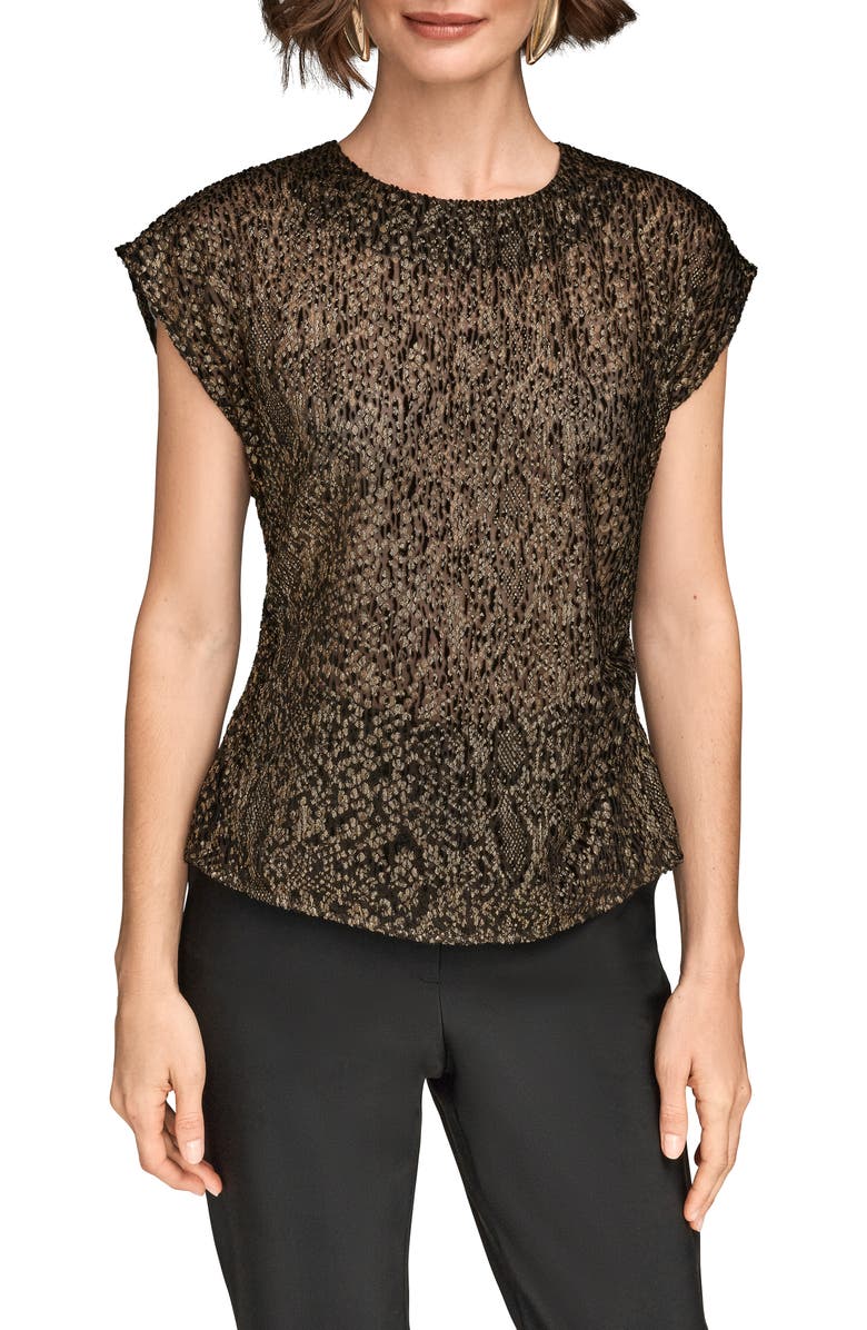 Donna Karan New York Metallic Cap Sleeve Top, Main, color, Black/ Gold