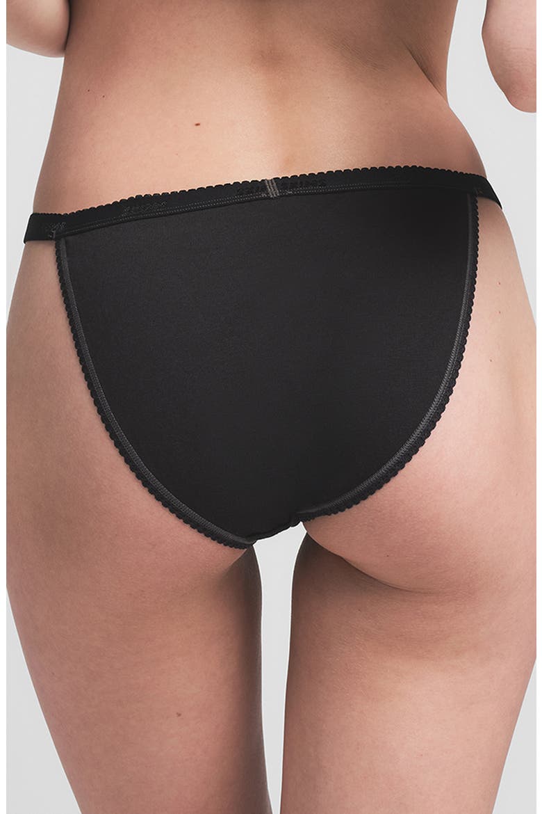 Lightweight Cotton Logo Picot String Bikini, Alternate, color, SOOT TONAL