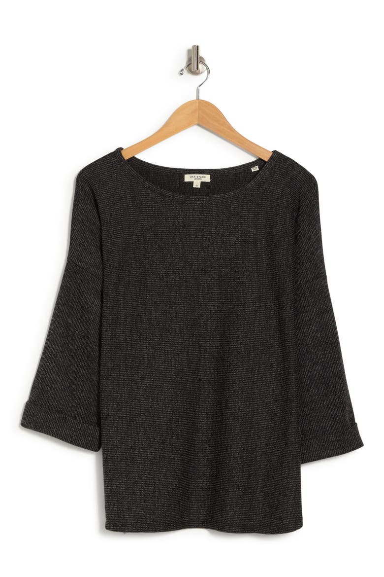 Three-Quarter Sleeve Rib Top, Alternate, color, BKCHR348