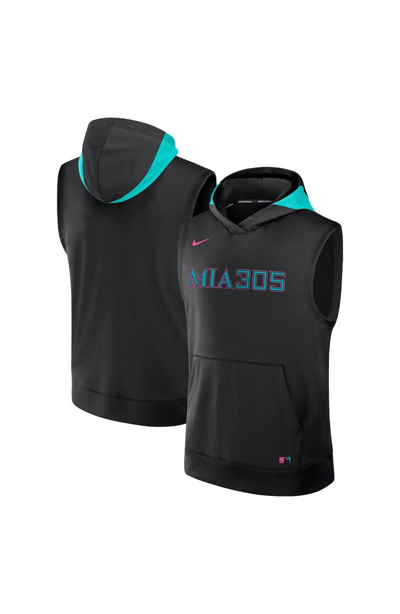 Nike Men's Nike Black Miami Marlins 2025 City Connect Authentic Collection Sleeveless Performance Pullover Hoodie, Alternate, color,